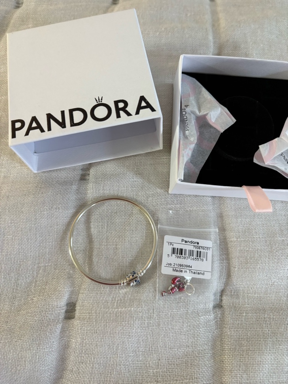 Pandora Silver Small Charm Bangle Bracelet with Lobster Charm